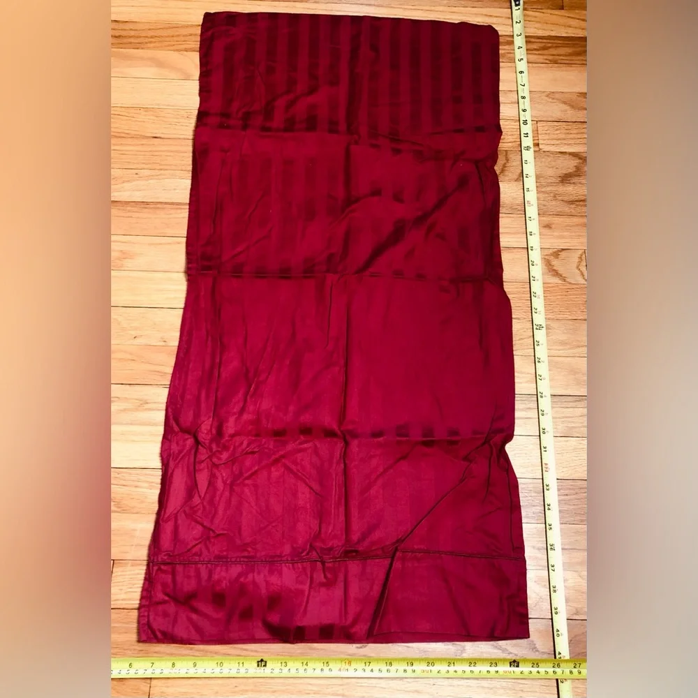 Wamsutta King Sheet Flat 3 pillowcs Damask Stripe Sateen Cotton Garnet Red Dobby